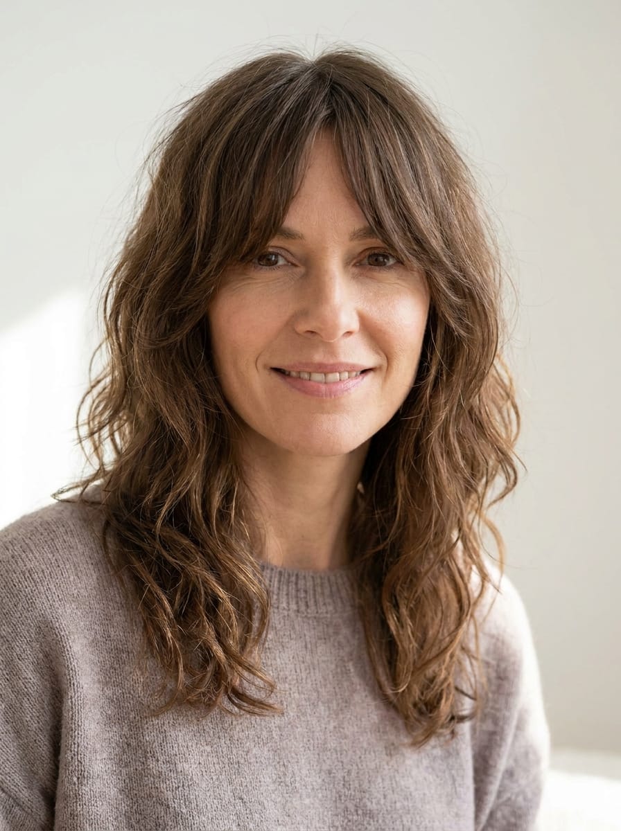 Wavy Layers mit Curtain Bangs - Mittellanger Stufenschnitt mit Curtain Bangs